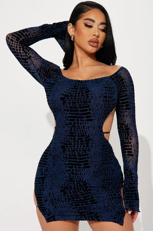 Samantha Off Shoulder Mini Dress - Navy