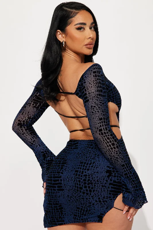 Samantha Off Shoulder Mini Dress - Navy