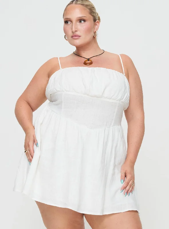 Slow Dance Linen Blend Mini Dress White Curve