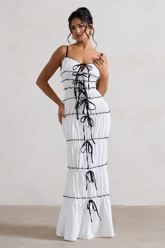 Summer Breeze | White Strappy Gathered Tiered Maxi Dress