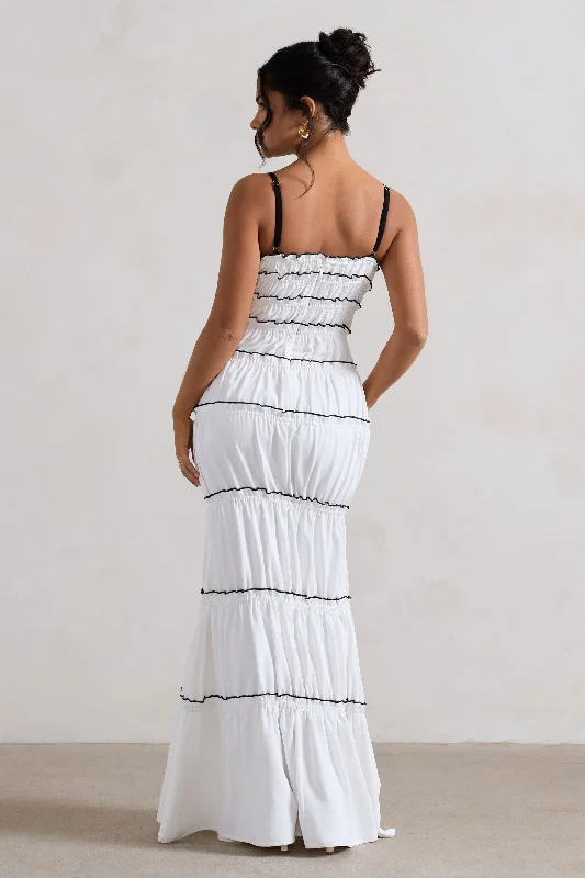 Summer Breeze | White Strappy Gathered Tiered Maxi Dress