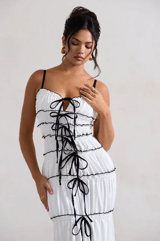 Summer Breeze | White Strappy Gathered Tiered Maxi Dress