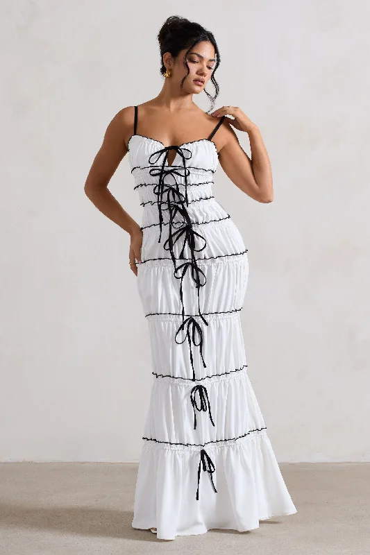 Summer Breeze | White Strappy Gathered Tiered Maxi Dress