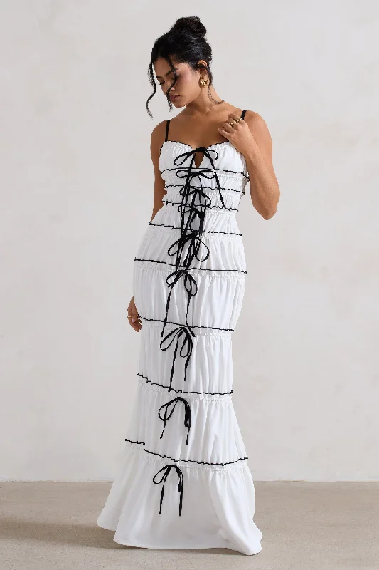 Summer Breeze | White Strappy Gathered Tiered Maxi Dress