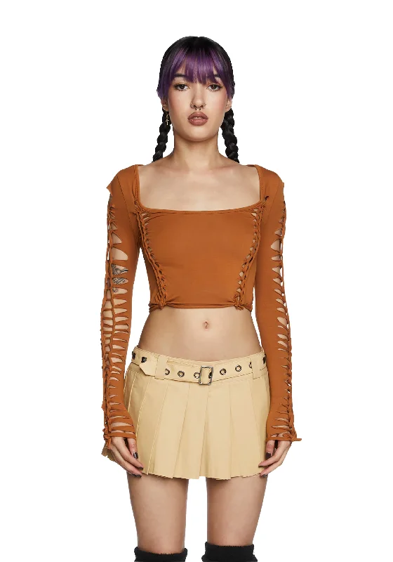 Alternative Spells Long Sleeve Top - Light Brown