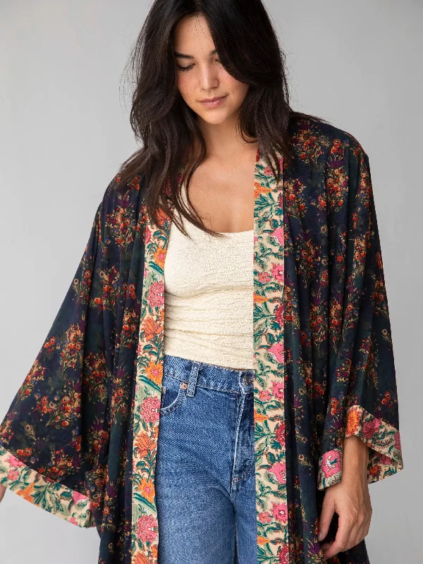 Camila Kimono - Indigo Tan Mixed Floral