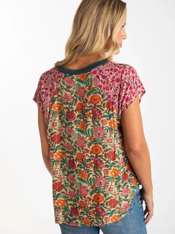 Daphne Mixed Print Top - Tan Magenta Mixed Floral