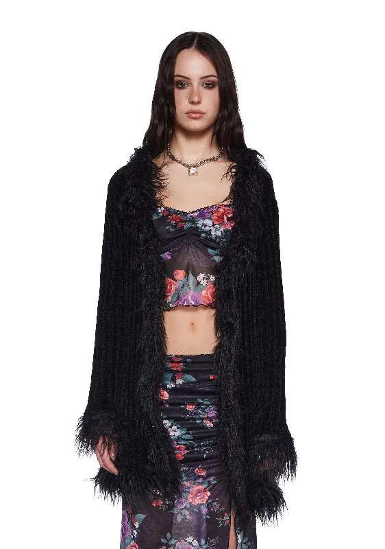 Furry Foe Long Cardigan - Black