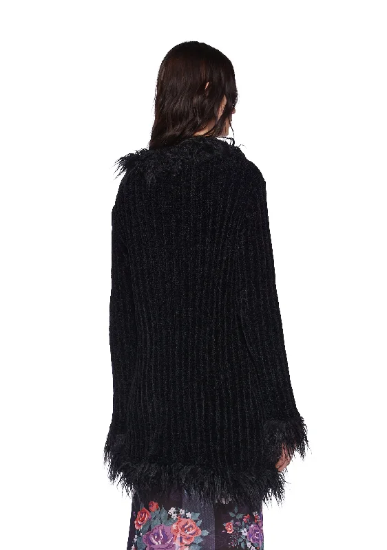 Furry Foe Long Cardigan - Black