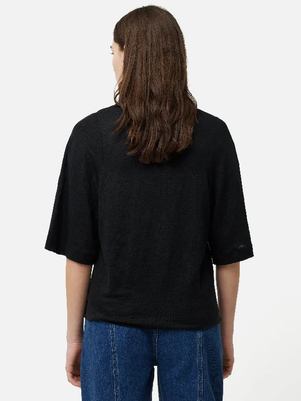 Linen Blythe Half Sleeve Tee | Black