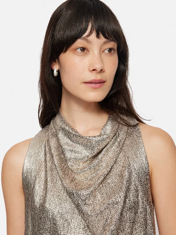 Metallic Cowl Neck Top | Gold