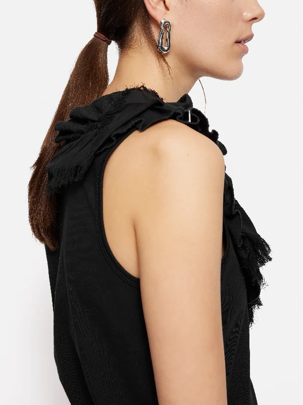 Ruffle Trim Jersey Top | Black