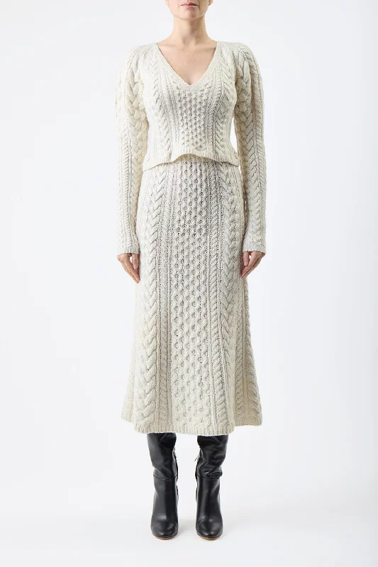 Callum Knit Skirt in Ivory Cashmere