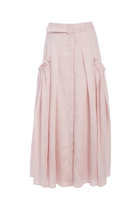 Cyrielle Pleated Skirt in Blush Aloe Linen