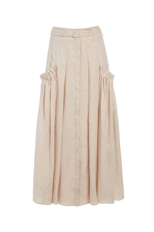 Cyrielle Pleated Skirt in Oatmeal Aloe Linen