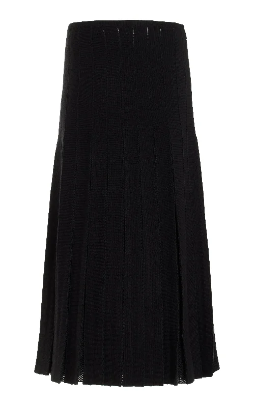 Del Knit Pleated Skirt in Black Wool