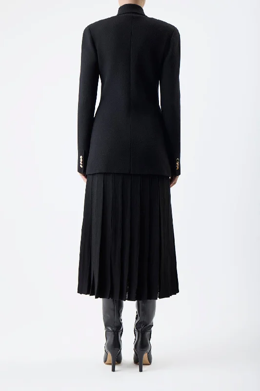 Del Knit Pleated Skirt in Black Wool