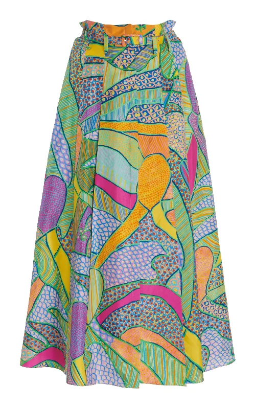 Dugald Pleated Skirt in Green Multi Printed Silk Twill