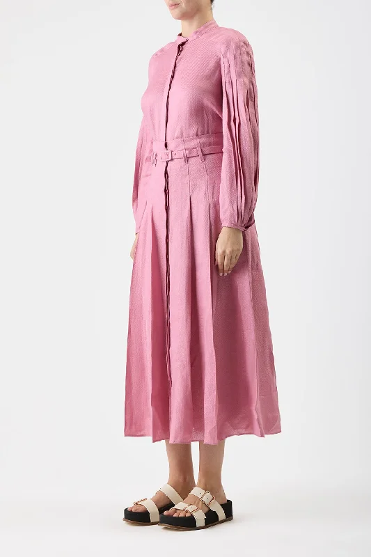 Dugald Pleated Skirt in Rose Quartz Linen