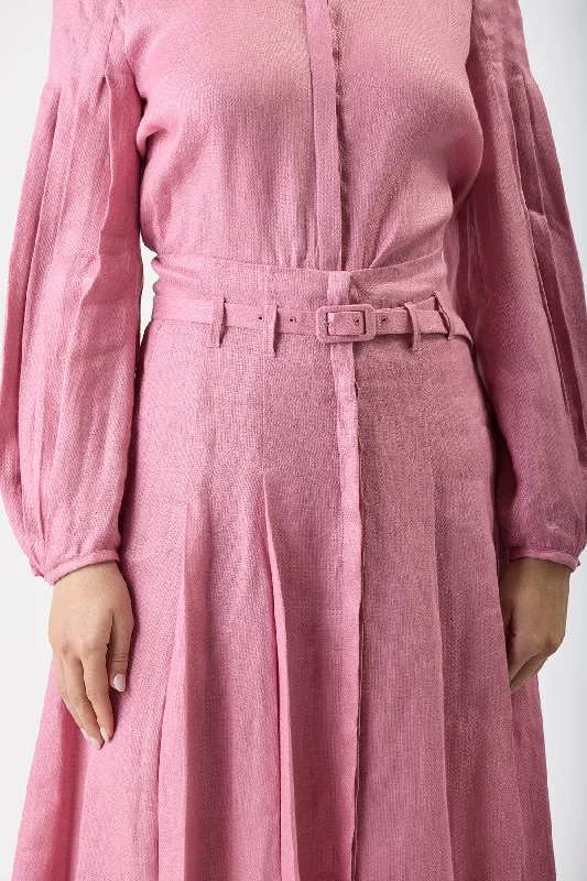 Dugald Pleated Skirt in Rose Quartz Linen