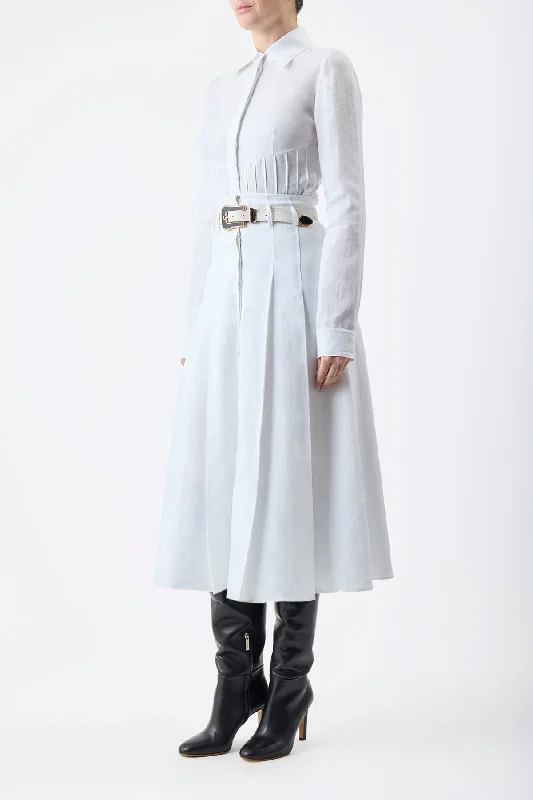 Dugald Pleated Skirt in White Aloe Linen