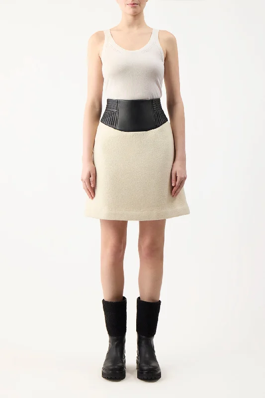 Felix Skirt in Ivory Double-Face Recycled Cashmere Felt with Nappa Leather Waistband