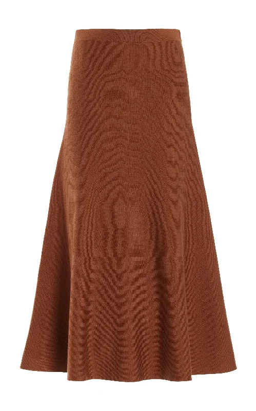 Freddie Knit Skirt in Cognac Merino Wool Cashmere