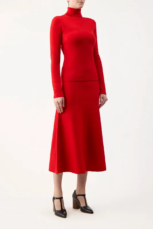 Freddie Knit Skirt in Red Topaz Merino Wool Cashmere