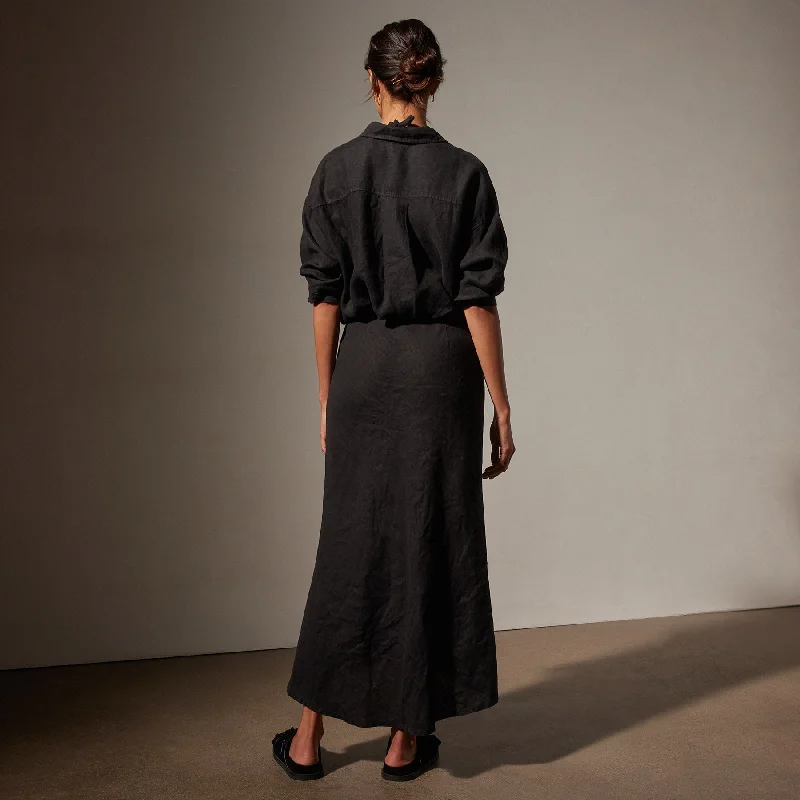 High Low Linen Skirt - Black