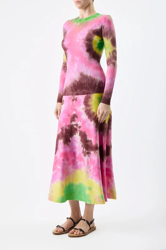 Olive Knit Skirt in Multi Tie Dye Cashmere