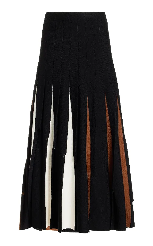 Olya Pleated Knit Skirt in Black Multi Merino Wool