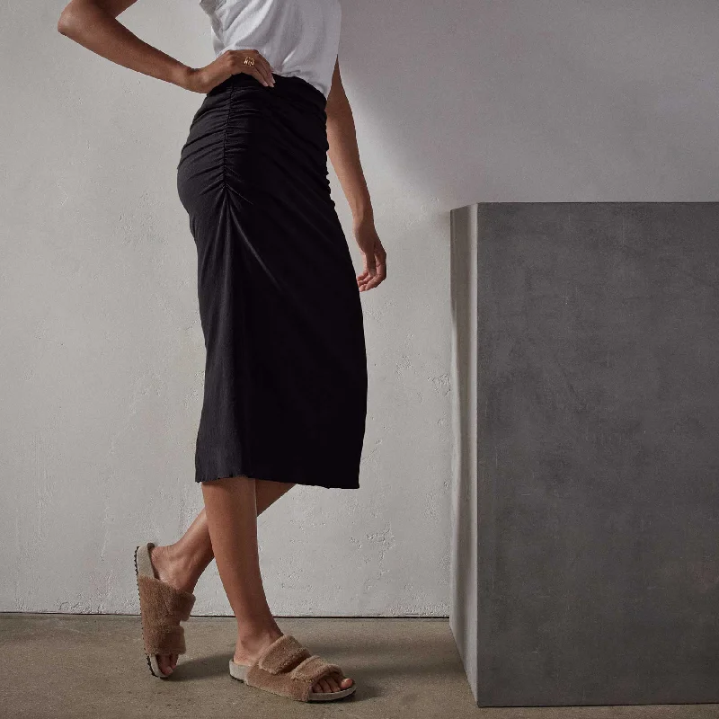 Recycled Brushed Jersey High Waisted Pencil Skirt - Black