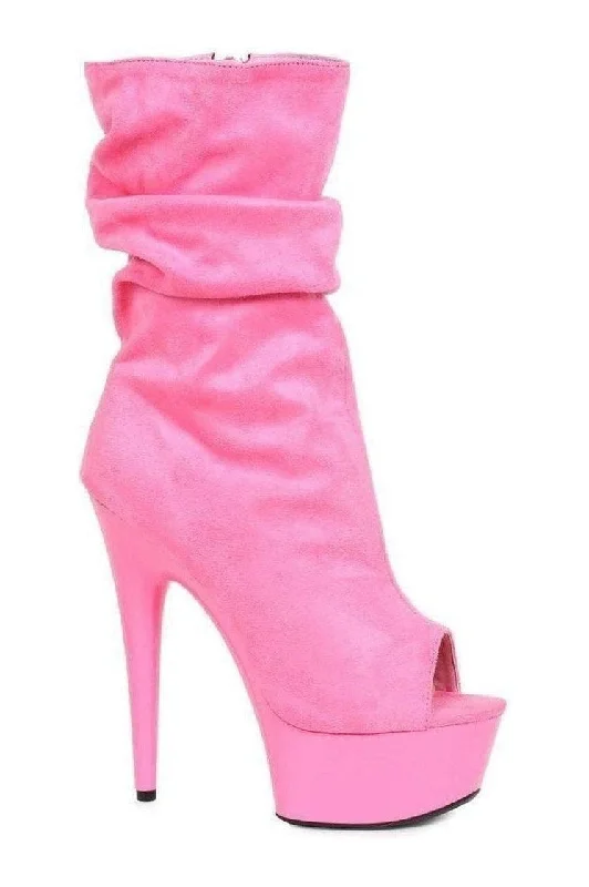 609-SCRUNCH Ankle Boots  | Pink Faux Suede