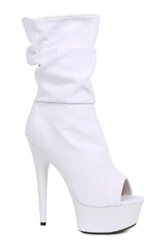 609-SCRUNCH Ankle Boots  | White Faux Suede