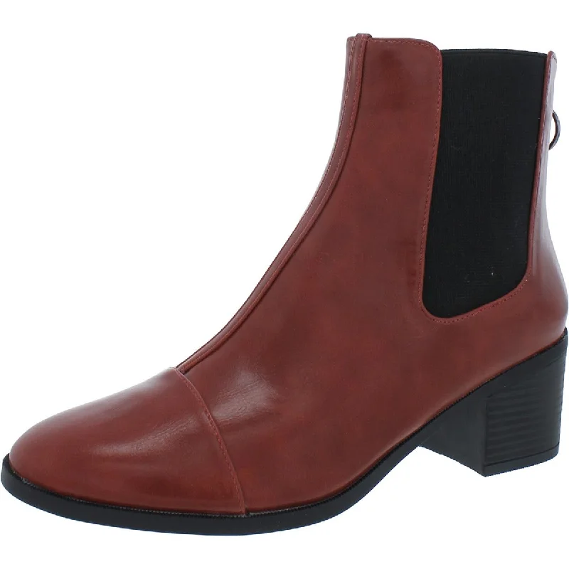 Womens Faux Leather Round Toe Ankle Boots