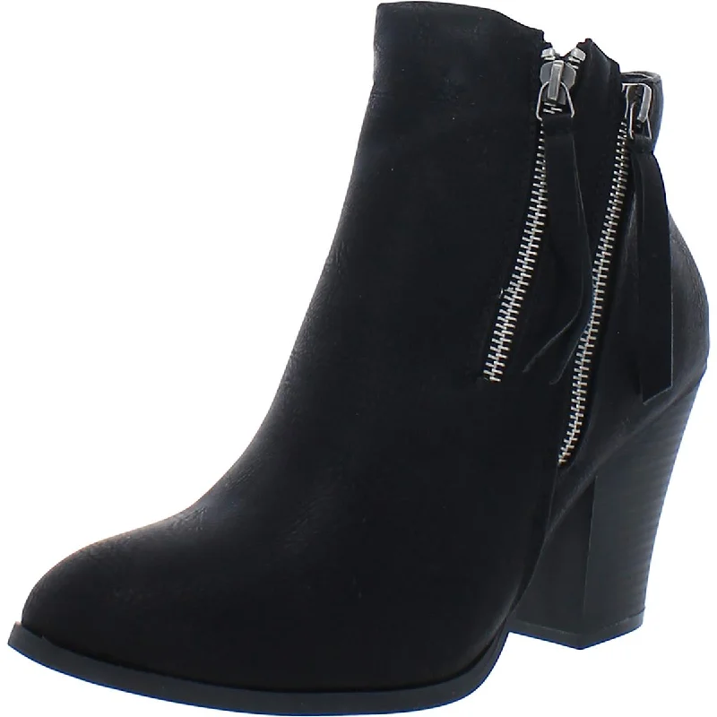 Womens Faux Leather Zip Up Ankle Boots