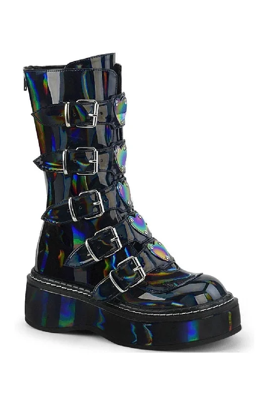 EMILY-330 Knee Boot | Hologram Faux Leather