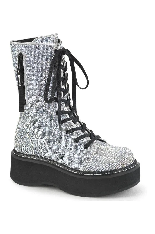 EMILY-362 Knee Boot | Silver Faux Leather