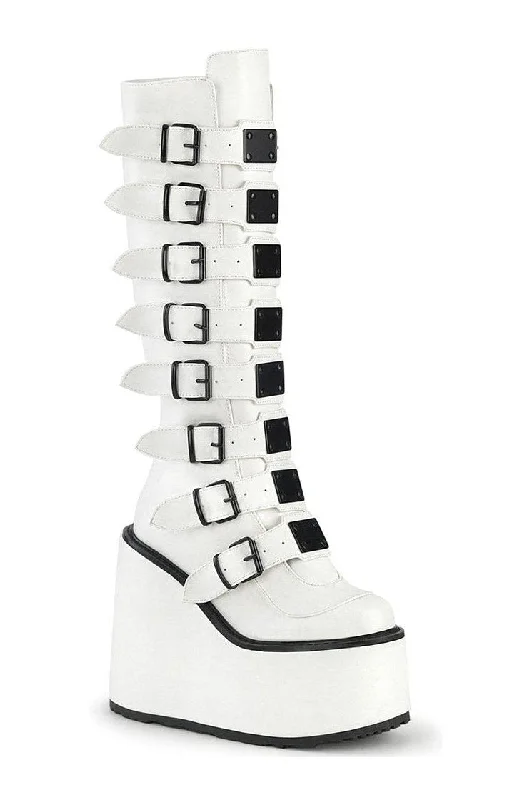 SWING-815 Knee Boot | White Faux Leather