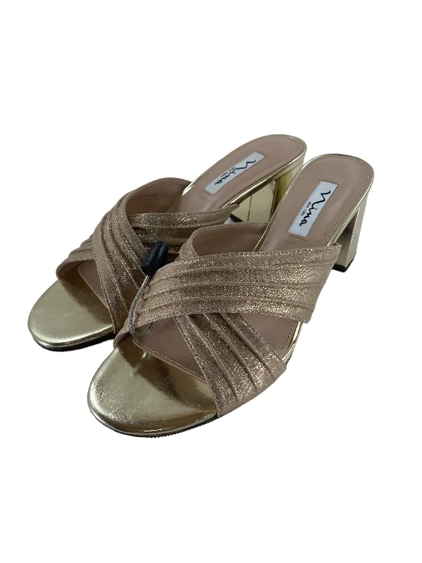 Sandals Heels Block By Nina In Gold, Size: 9.5