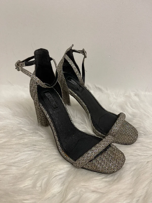 Sandals Heels Block By Topshop In Silver, Size: 7.5