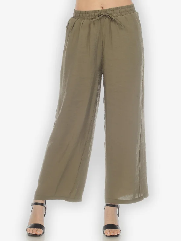 Solid Rayon Khaki Pull on Pant