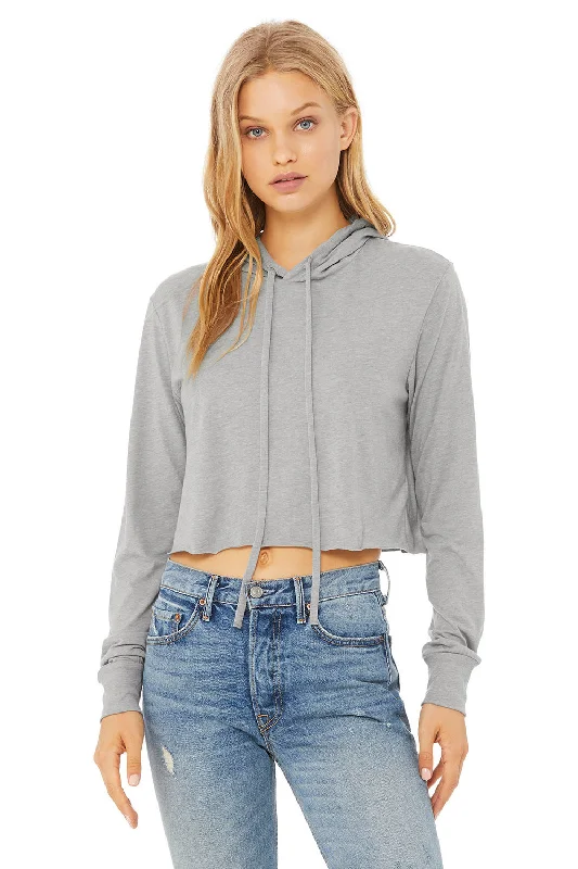 Bella + Canvas Womens Crop Long Sleeve Hooded Sweatshirt Hoodie - Athletic Grey - NEW