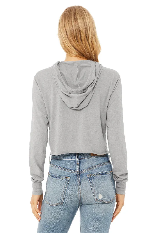 Bella + Canvas Womens Crop Long Sleeve Hooded Sweatshirt Hoodie - Athletic Grey - NEW