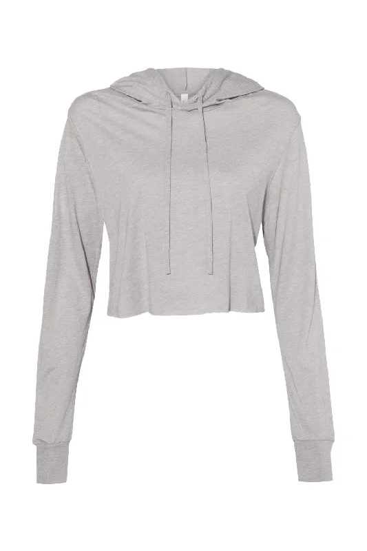 Bella + Canvas Womens Crop Long Sleeve Hooded Sweatshirt Hoodie - Athletic Grey - NEW