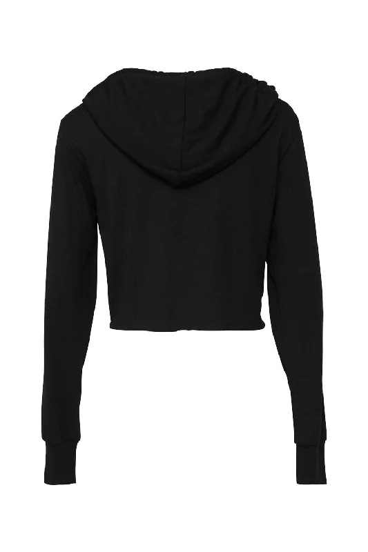 Bella + Canvas Womens Crop Long Sleeve Hooded Sweatshirt Hoodie - Solid Black - NEW