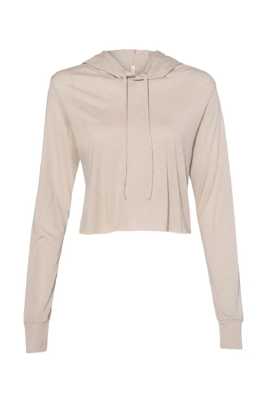 Bella + Canvas Womens Crop Long Sleeve Hooded Sweatshirt Hoodie - Tan - NEW