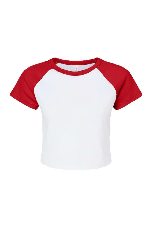 Bella + Canvas Womens Micro Ribbed Raglan Short Sleeve Crewneck Baby T-Shirt - White/Red