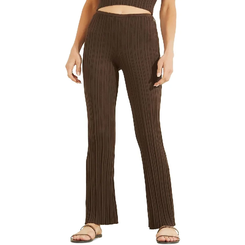 Carmella Womens Ribbed Knit High-Waist Pants