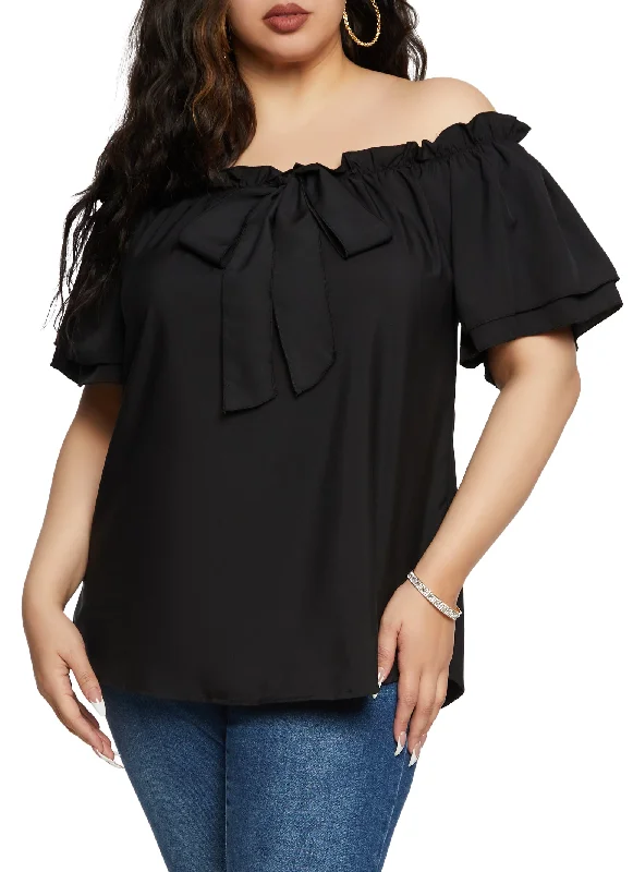 Plus Size Off the Shoulder Bow Front Blouse